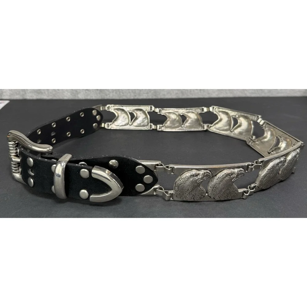 American Eagle Head Metal Link Leather Adjustable Belt #2304‎ Size Small